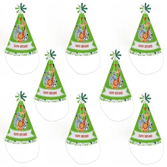 Big Dot of Happiness Jungle Party Animals - Cone Safari Zoo Animal Happy Birthday Party Hats for Kids and Adults - Set of 8 (Standard Size) {7}