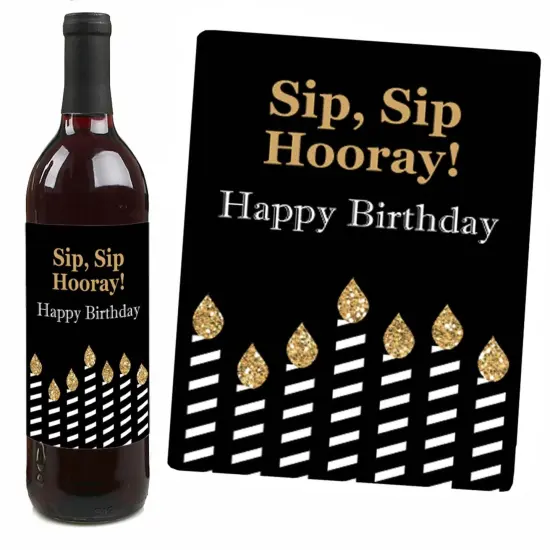 Big Dot of Happiness Adult Happy Birthday - Gold - Birthday Party Gift for Women and Men - Wine Bottle Label Stickers - Set of 4 {7}