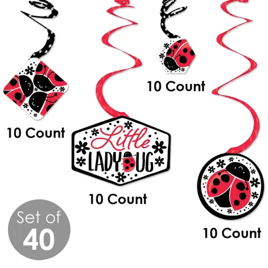 Big Dot of Happiness Happy Little Ladybug - Baby Shower or Birthday Party Hanging Decor - Party Decoration Swirls - Set of 40 {4}