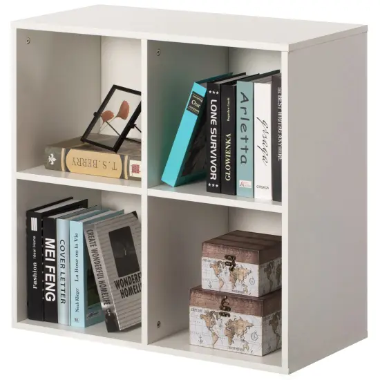 Modern Wooden Toy Storage Bookshelf 4 Cube Organizer Square Bookcase White {4}