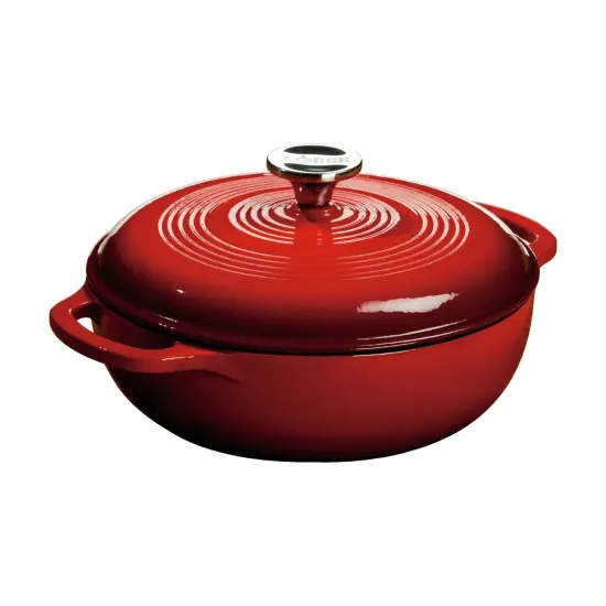 Lodge Porcelain Enameled Cast Iron Dutch Oven Non-Stick 3 Quart Red {1}