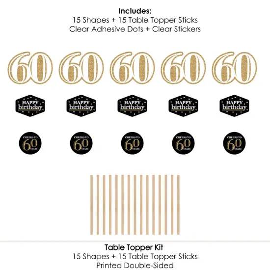 Big Dot of Happiness Adult 60th Birthday - Gold - Birthday Party Centerpiece Sticks - Table Toppers - Set of 15 {7}