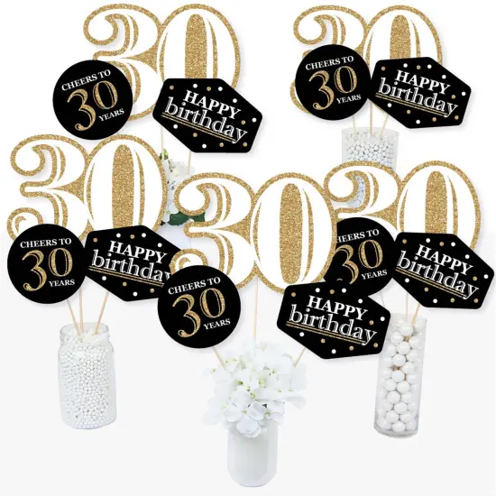 Big Dot of Happiness Adult 30th Birthday - Gold - Birthday Party Centerpiece Sticks - Table Toppers - Set of 15 {3}