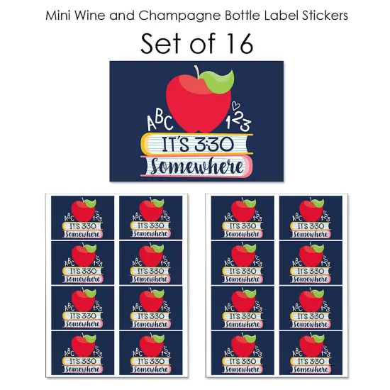 Big Dot of Happiness Back to School - Mini Wine and Champagne Bottle Label Stickers - First Day of School Teacher Appreciation Favor Gift - Set of 16 {7}