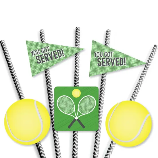 Big Dot of Happiness You Got Served - Tennis - Paper Straw Decor - Baby Shower or Tennis Ball Birthday Party Striped Decorative Straws - Set of 24 {7}