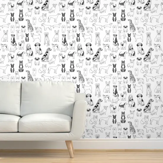 Pre-Pasted Wallpaper 2FT Wide Black White Dogs Ink Drawing Dalmatian Labrador Retriever Terrier St Bernard Dog Breeds Custom Pre-pasted Wallpaper by Spoonflower {5}