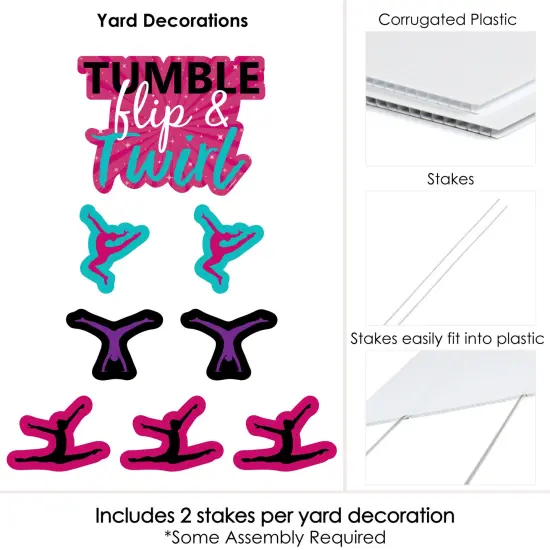 Big Dot of Happiness Tumble, Flip & Twirl - Gymnastics - Yard Sign & Outdoor Lawn Decorations - Birthday Party or Gymnast Party Yard Signs - Set of 8 {6}