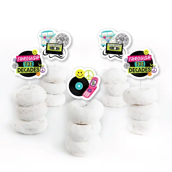 Big Dot of Happiness Through the Decades - Dessert Cupcake Toppers - 50s, 60s, 70s, 80s, and 90s Party Clear Treat Picks - Set of 24 {3}