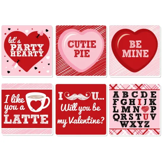 Big Dot of Happiness Conversation Hearts - Funny Valentine's Day Party Decorations - Drink Coasters - Set of 6 {1}