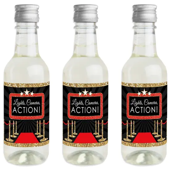 Big Dot of Happiness Red Carpet - Mini Wine and Champagne Bottle Label Stickers - Movie Night Party Favor Gift for Women and Men - Set of 16 {1}