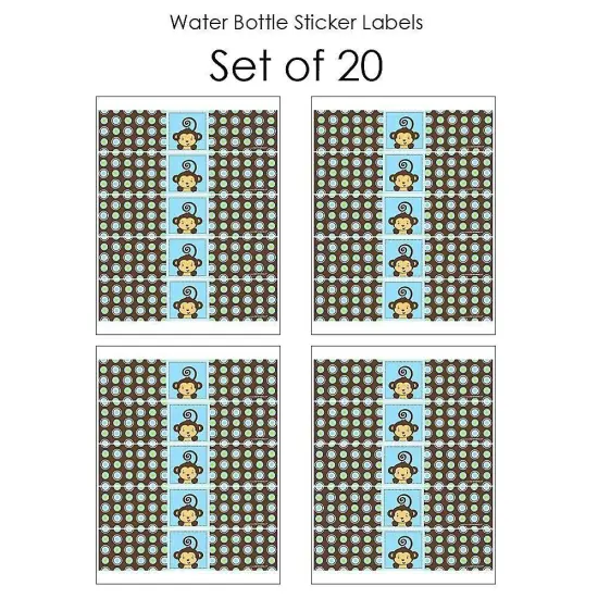 Big Dot of Happiness Blue Monkey Boy - Baby Shower or Birthday Party Water Bottle Sticker Labels - Set of 20 {4}