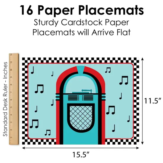 Big Dot of Happiness 50's Sock Hop - Party Table Decorations - 1950s Rock N Roll Party Placemats - Set of 16 {6}
