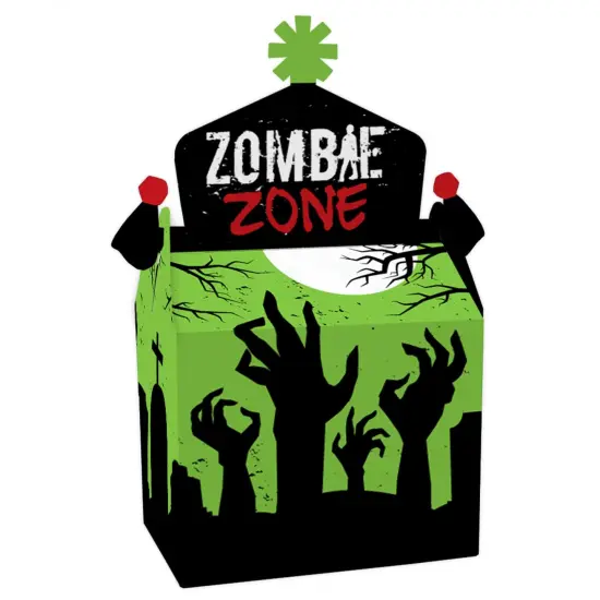 Big Dot of Happiness Zombie Zone - Treat Box Party Favors - Halloween or Birthday Zombie Crawl Party Goodie Gable Boxes - Set of 12 {1}