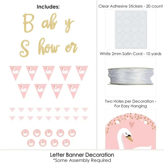 Big Dot of Happiness Swan Soiree - Swan Baby Shower Letter Banner Decor - 36 Banner Cutouts & No-Mess Real Gold Glitter Welcome Baby Banner Letters {4}