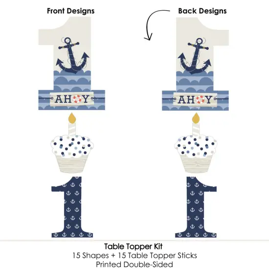 Big Dot of Happiness 1st Birthday Ahoy - Nautical - First Birthday Party Centerpiece Sticks - Table Toppers - Set of 15 {6}