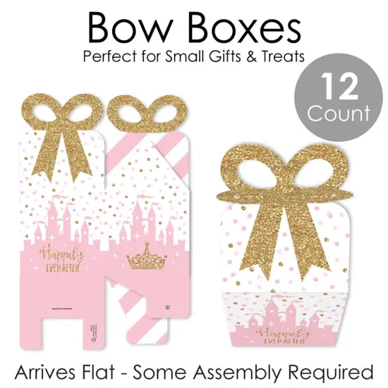 Big Dot of Happiness Little Princess Crown - Square Favor Gift Boxes - Pink and Gold Princess Baby Shower or Birthday Party Bow Boxes - Set of 12 {7}