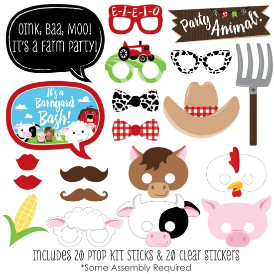 Big Dot of Happiness Farm Animals - Baby Shower or Birthday Photo Booth Props Kit - 20 Count {3}