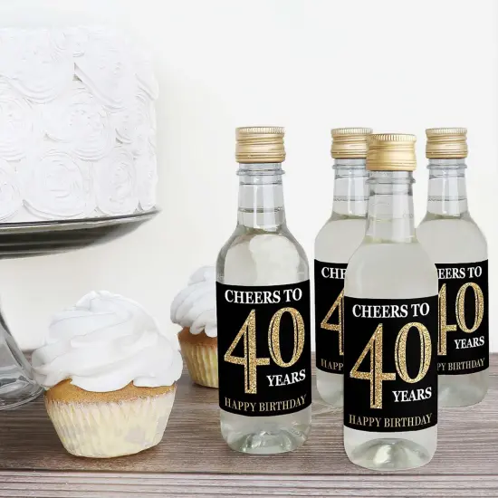 Big Dot of Happiness Adult 40th Birthday - Gold - Mini Wine & Champagne Bottle Label Stickers - Birthday Party Favor Gift for Women & Men - Set of 16 {4}