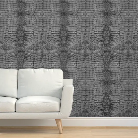 Peel & Stick Wallpaper 2FT Wide Aligator Skin Grey Scales Reptile Dragon Custom Removable Wallpaper by Spoonflower {5}
