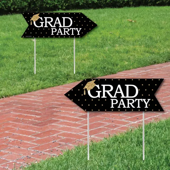 Big Dot of Happiness Gold Graduation Party Sign Arrow - Double Sided Directional Yard Signs - Set of 2 {1}