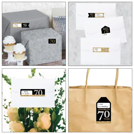 Big Dot of Happiness Adult 70th Birthday - Gold - Assorted Birthday Party Gift Tag Labels - To and From Stickers - 12 Sheets - 120 Stickers {7}