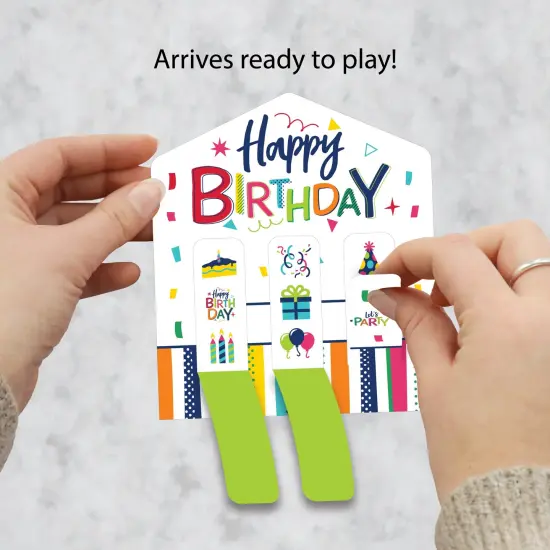 Big Dot of Happiness Cheerful Happy Birthday - Colorful Birthday Party Game Pickle Cards - Pull Tabs 3-in-a-Row - Set of 12 {3}