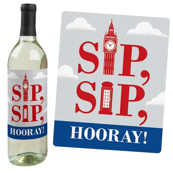 Big Dot of Happiness Cheerio, London - British UK Party Decorations for Women and Men - Wine Bottle Label Stickers - Set of 4 {4}