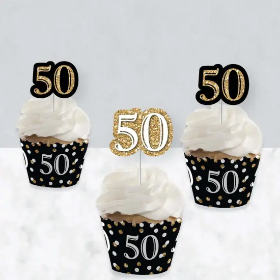 Big Dot of Happiness Adult 50th Birthday - Gold - Cupcake Decoration - Birthday Party Cupcake Wrappers and Treat Picks Kit - Set of 24 {4}