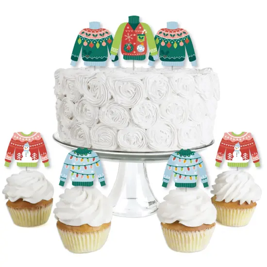 Big Dot of Happiness Colorful Christmas Sweaters - Dessert Cupcake Toppers - Ugly Sweater Holiday Party Clear Treat Picks - Set of 24 {1}