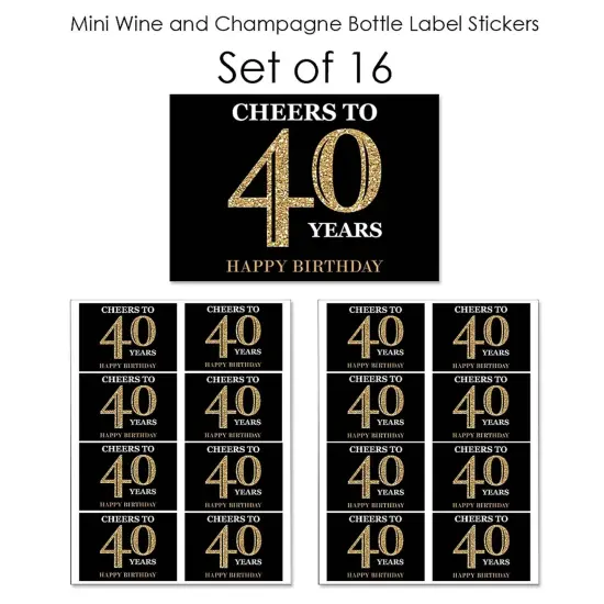 Big Dot of Happiness Adult 40th Birthday - Gold - Mini Wine & Champagne Bottle Label Stickers - Birthday Party Favor Gift for Women & Men - Set of 16 {7}