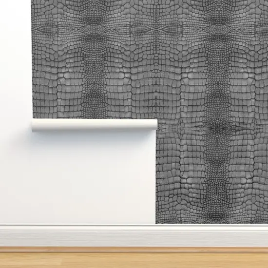 Peel & Stick Wallpaper 2FT Wide Aligator Skin Grey Scales Reptile Dragon Custom Removable Wallpaper by Spoonflower {2}