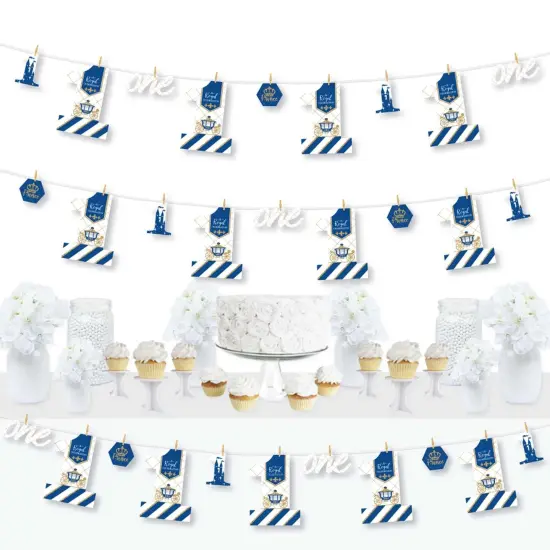 Big Dot of Happiness 1st Birthday Royal Prince Charming - First Birthday Party DIY Decorations - Clothespin Garland Banner - 44 Pieces {1}