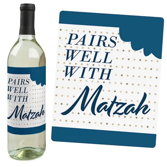Big Dot of Happiness Happy Passover - Pesach Holiday Party Decorations for Women and Men - Wine Bottle Label Stickers - Set of 4 {3}