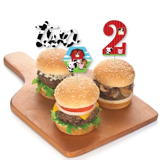 Big Dot of Happiness 2nd Birthday Farm Animals - Dessert Cupcake Toppers - Barnyard Second Birthday Party Clear Treat Picks - Set of 24 {4}