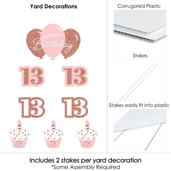 Big Dot of Happiness 13th Pink Rose Gold Birthday - Yard Sign and Outdoor Lawn Decorations - Happy Birthday Party Yard Signs - Set of 8 {6}