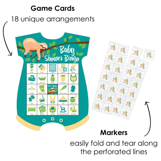 Big Dot of Happiness Let's Hang - Sloth - Picture Bingo Cards and Markers - Baby Shower Shaped Bingo Game - Set of 18 {3}