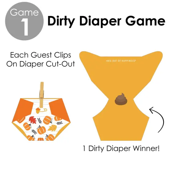 Big Dot of Happiness Fall Pumpkin - Halloween or Thanksgiving Baby Shower Conversation Starter - 2-in-1 Dirty Diaper Game - Set of 24 {7}