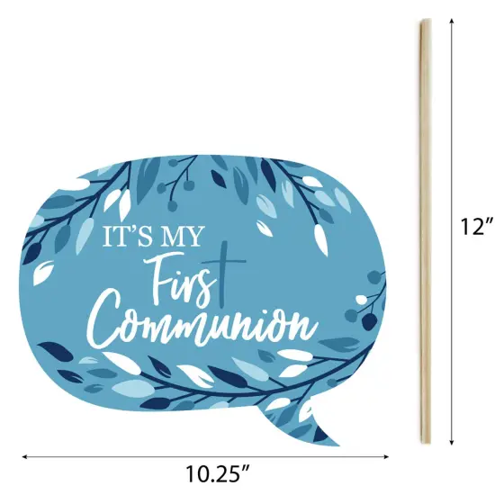 Big Dot of Happiness First Communion Blue Elegant Cross - Boy Religious Party Photo Booth Props Kit - 20 Count {7}