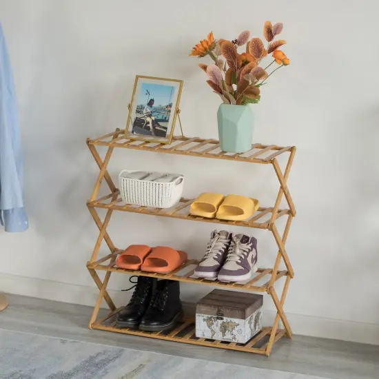 Bamboo Foldable Shoe Rack, Free Standing Shoe Organizer Storage Rack {10}