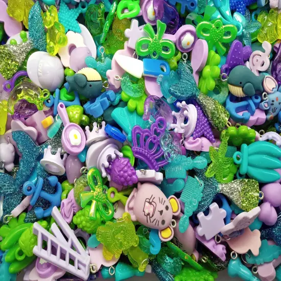 Cute Charm Mix in Blue Green & Purple, 30 pieces, Flatback Resin and Acrylic Mix, Adorabilities {2}