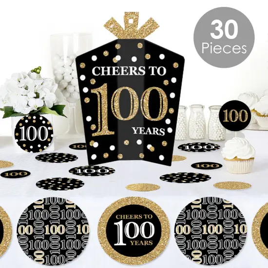 Big Dot of Happiness Adult 100th Birthday - Gold - Birthday Party Decor and Confetti - Terrific Table Centerpiece Kit - Set of 30 {3}