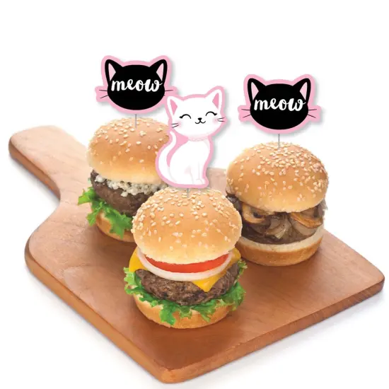 Big Dot of Happiness Purr-fect Kitty Cat - Dessert Cupcake Toppers - Kitten Meow Baby Shower or Birthday Party Clear Treat Picks - Set of 24 {4}