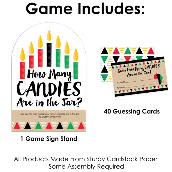 Big Dot of Happiness Happy Kwanzaa - How Many Candies Heritage Holiday Party Game - 1 Stand and 40 Cards - Candy Guessing Game {4}