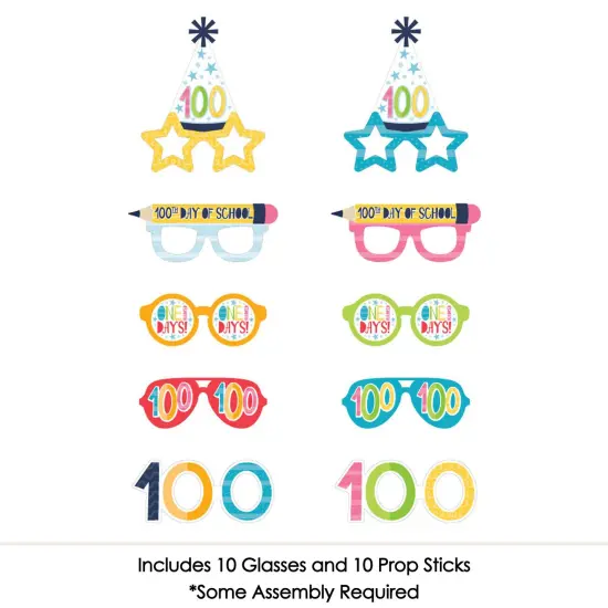 Big Dot of Happiness Happy 100th Day of School Glasses - Paper Card Stock 100 Days Party Photo Booth Props Kit - 10 Count {4}