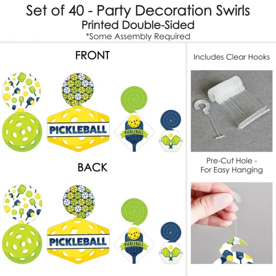 Big Dot of Happiness Let&rsquo;s Rally - Pickleball - Birthday or Retirement Party Hanging Decor - Party Decoration Swirls - Set of 40 {7}
