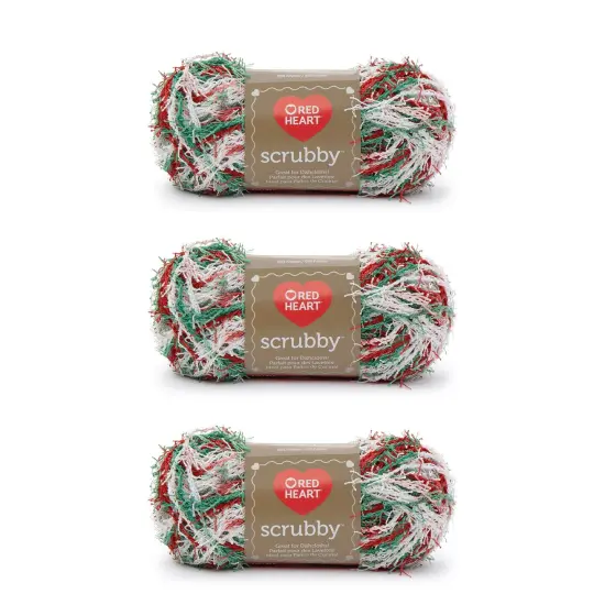 Red Heart Scrubby Jolly Yarn - 3 Pack of 85g/3oz - Polyester - 4 Medium (Worsted) - 78 Yards - Knitting/Crochet {1}