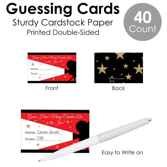 Big Dot of Happiness Red Carpet - How Many Candies Movie Night Party Game - 1 Stand and 40 Cards - Candy Guessing Game {7}