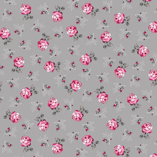 Promise Me Rosebuds Gray Flowers Cotton Fabric Benartex BTY {2}