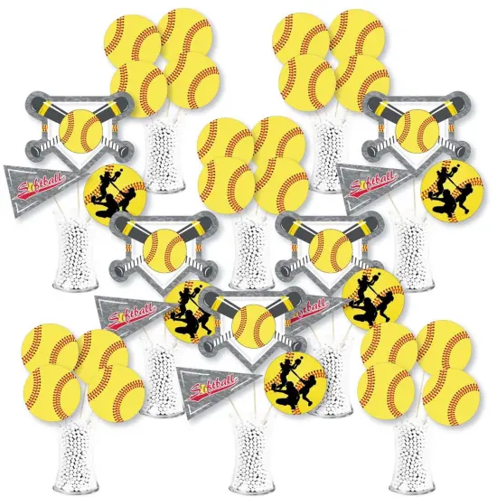 Big Dot of Happiness Grand Slam - Fastpitch Softball - Birthday Party or Baby Shower Centerpiece Sticks - Showstopper Table Toppers - 35 Pieces {1}