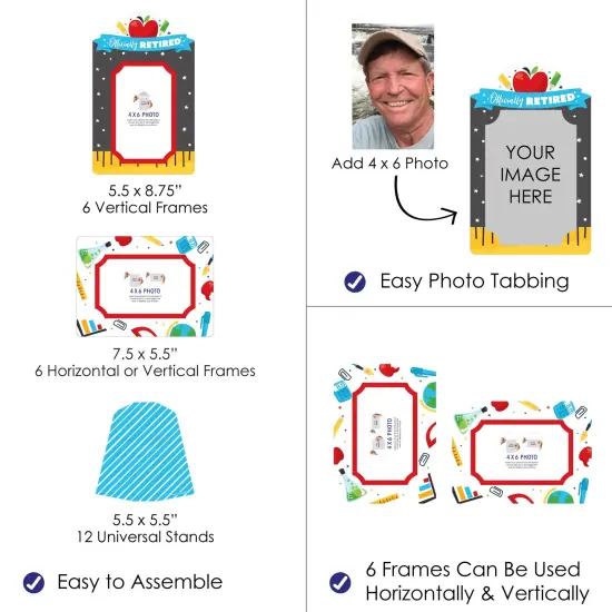 Big Dot of Happiness Teacher Retirement - Happy Retirement Party 4x6 Picture Display - Paper Photo Frames - Set of 12 {4}